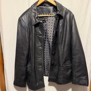 Vintage Jaclyn Smith Classic Black Leather Button-Front Jacket Womens Sz XL